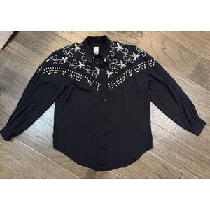 Vintage Hairston Roberson‎ ROPA Black Western Shirt Large Beaded Embroidered USA